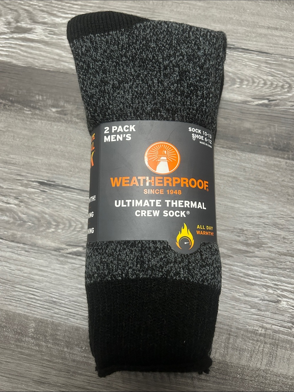 Weatherproof Men's Thermal Crew Socks - Black and Gray